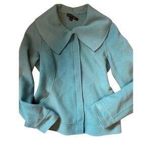 Lafayette 148 Wool Angora Large Collar Zip Sweater Coat Jacket Teal Blue- 6 M